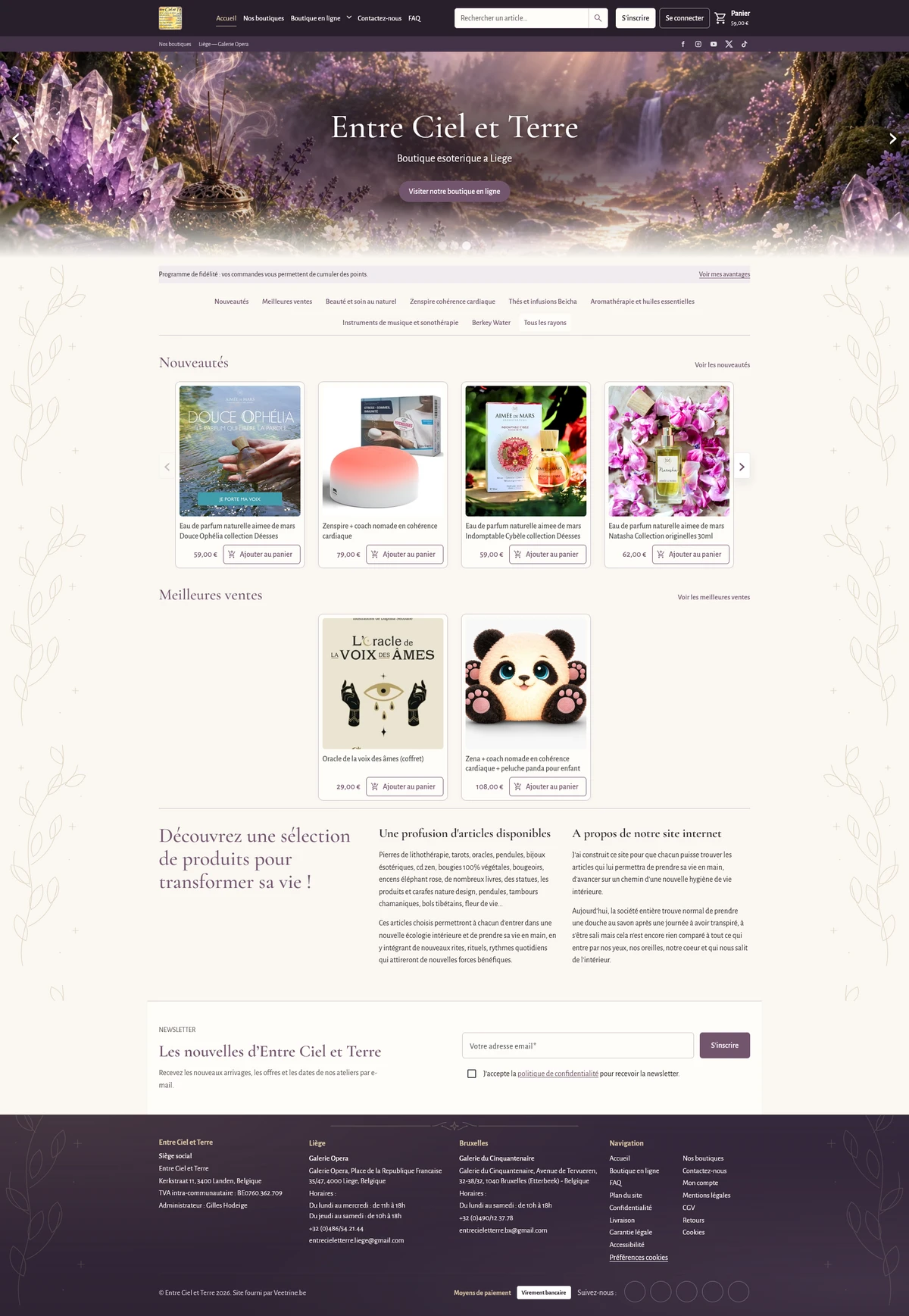 Capture du site e-commerce réalisé pour Entre Ciel et Terre.