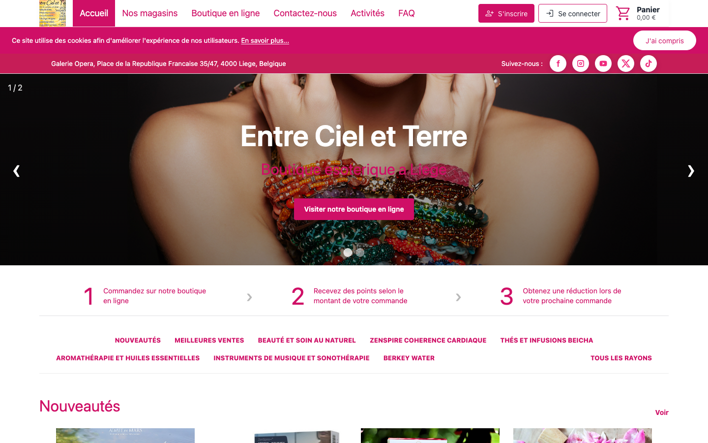 Capture du site e-commerce réalisé pour Entre Ciel et Terre.